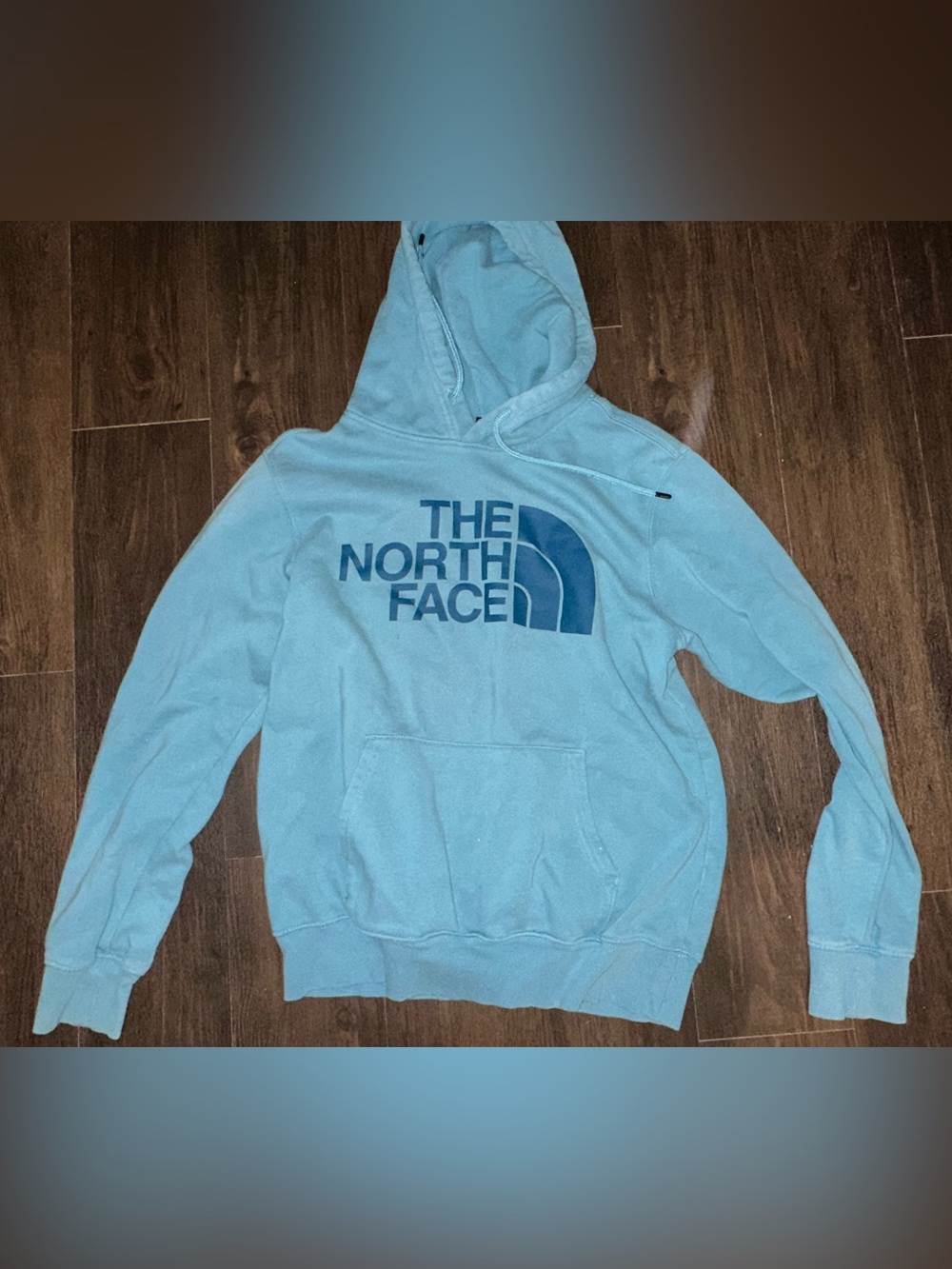The North Face Light Blue Crewneck Hoodie with Navy Logo